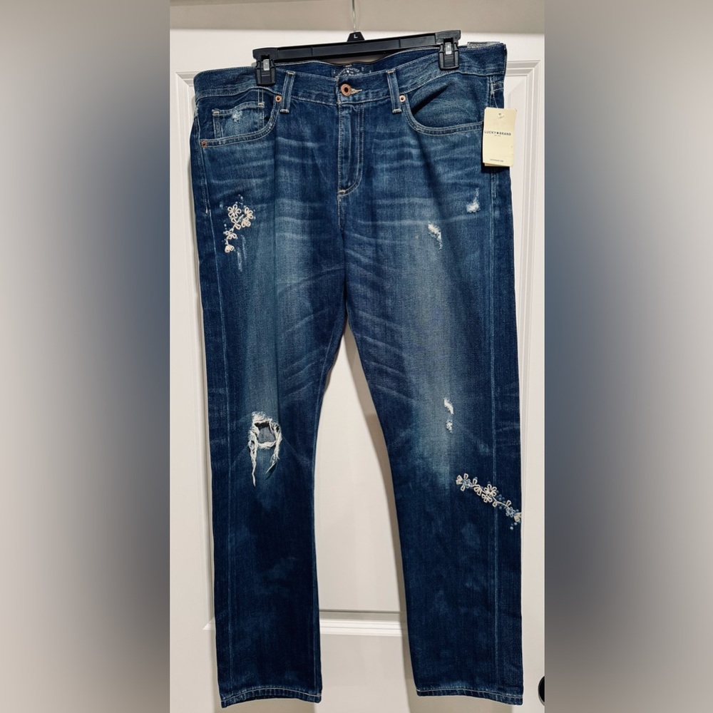 Lucky‎ Brand Embroidered Distressed Boyfriend Jeans